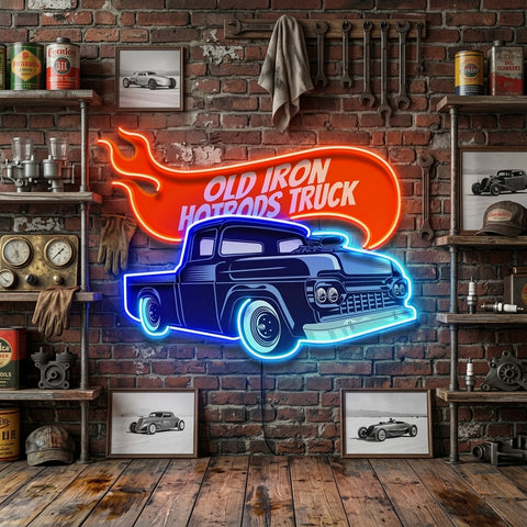 Old Iron Hotrods Truck LED Neon Sign Light Pop Art