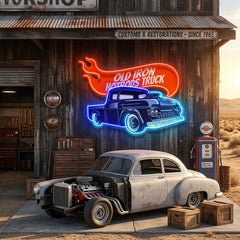 Old Iron Hotrods Truck LED Neon Sign Light Pop Art