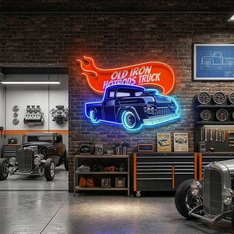 Old Iron Hotrods Truck LED Neon Sign Light Pop Art