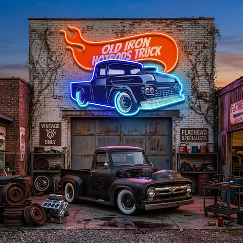 Old Iron Hotrods Truck LED Neon Sign Light Pop Art