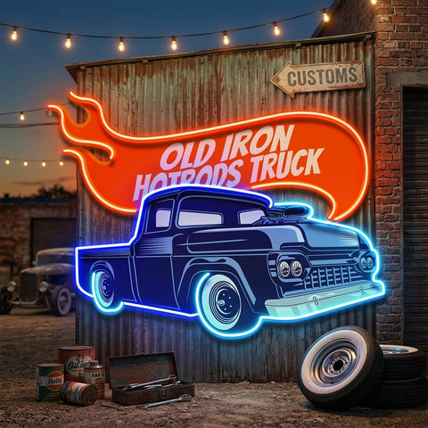 Old Iron Hotrods Truck LED Neon Sign Light Pop Art