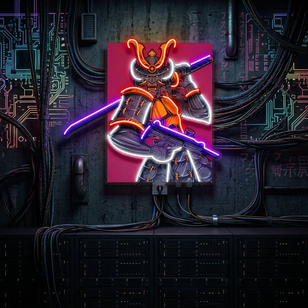 Oni Samurai Mascot LED Neon Sign Light Pop Art