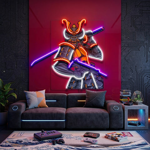 Oni Samurai Mascot LED Neon Sign Light Pop Art