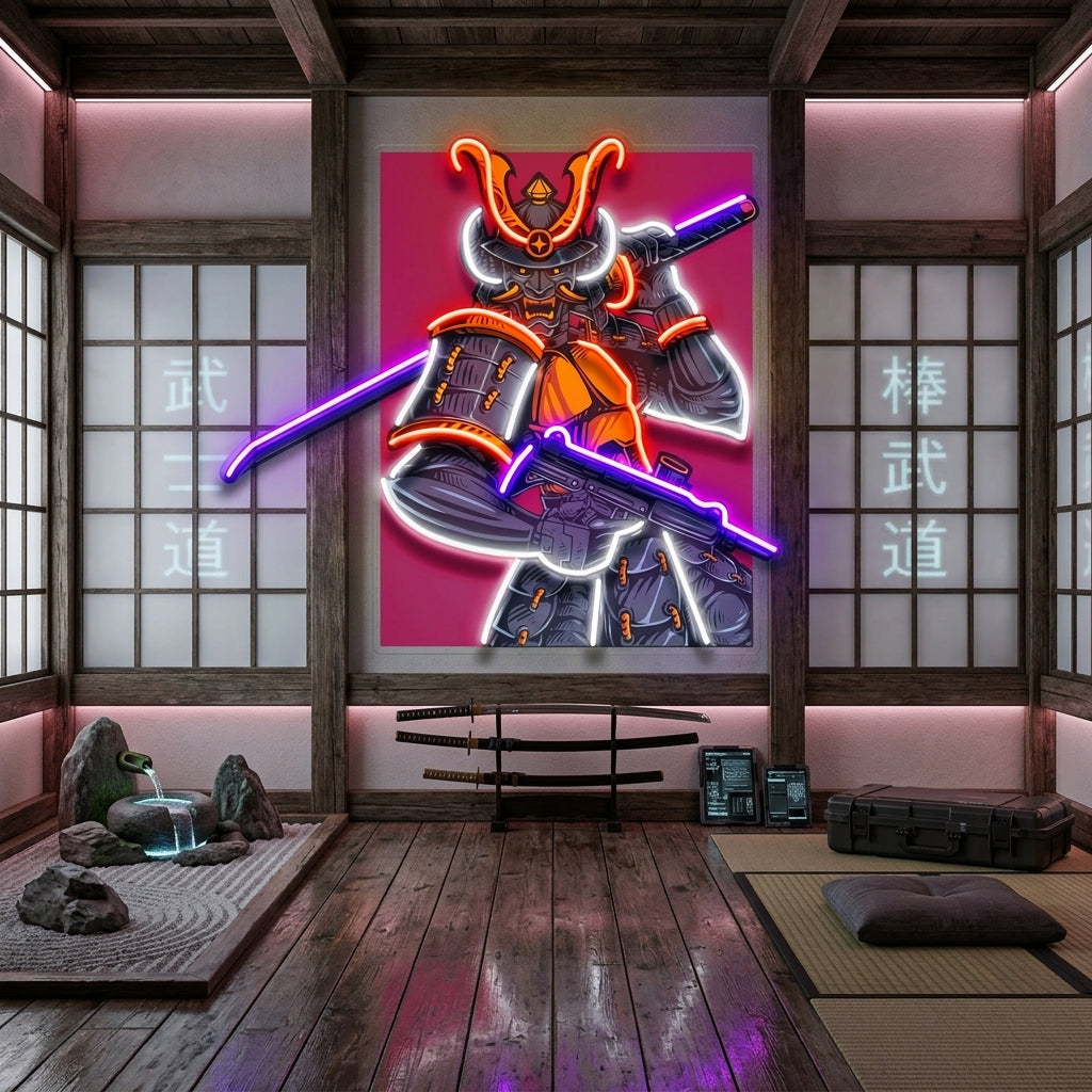 Oni Samurai Mascot LED Neon Sign Light Pop Art