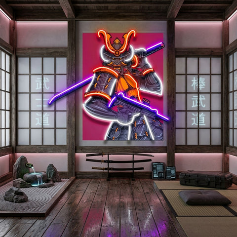 Oni Samurai Mascot LED Neon Sign Light Pop Art