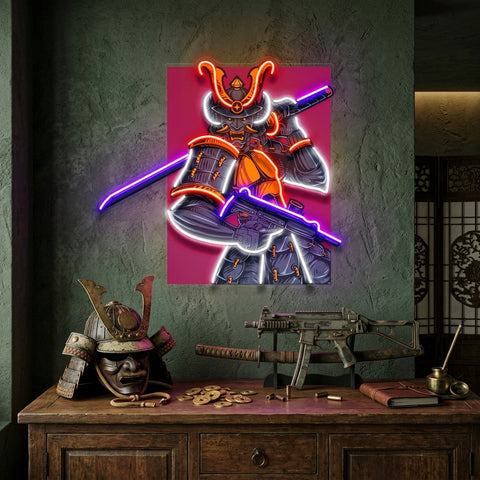 Oni Samurai Mascot LED Neon Sign Light Pop Art