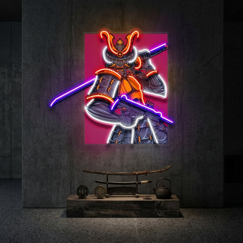 Oni Samurai Mascot LED Neon Sign Light Pop Art