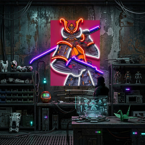 Oni Samurai Mascot LED Neon Sign Light Pop Art