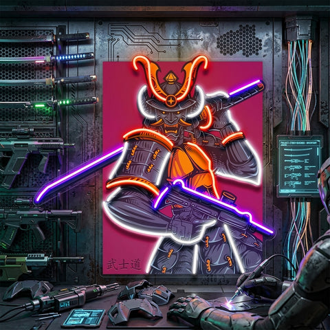 Oni Samurai Mascot LED Neon Sign Light Pop Art
