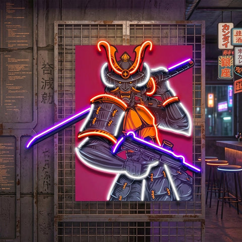 Oni Samurai Mascot LED Neon Sign Light Pop Art