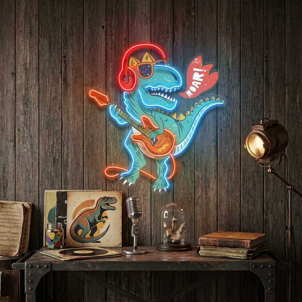 Ool Dinosaur Playing Guitar LED Neon Sign Light Pop Art