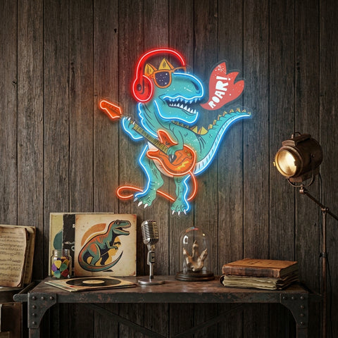 Ool Dinosaur Playing Guitar LED Neon Sign Light Pop Art