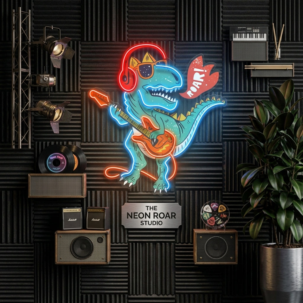 Ool Dinosaur Playing Guitar LED Neon Sign Light Pop Art