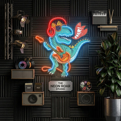 Ool Dinosaur Playing Guitar LED Neon Sign Light Pop Art