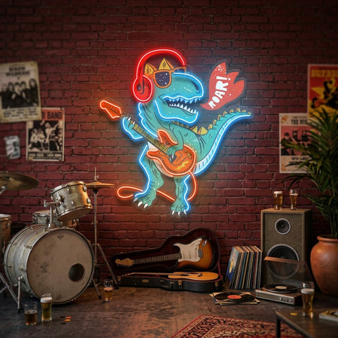 Ool Dinosaur Playing Guitar LED Neon Sign Light Pop Art