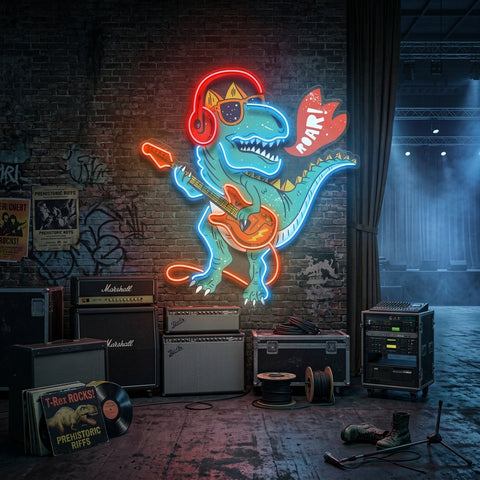 Ool Dinosaur Playing Guitar LED Neon Sign Light Pop Art