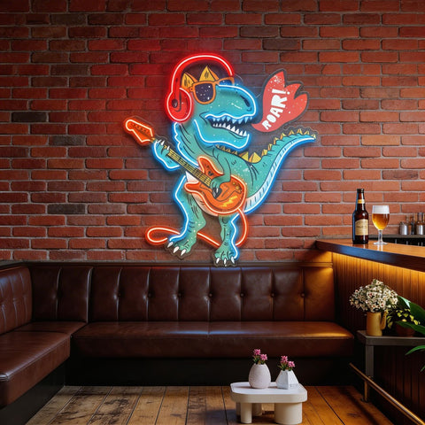 Ool Dinosaur Playing Guitar LED Neon Sign Light Pop Art