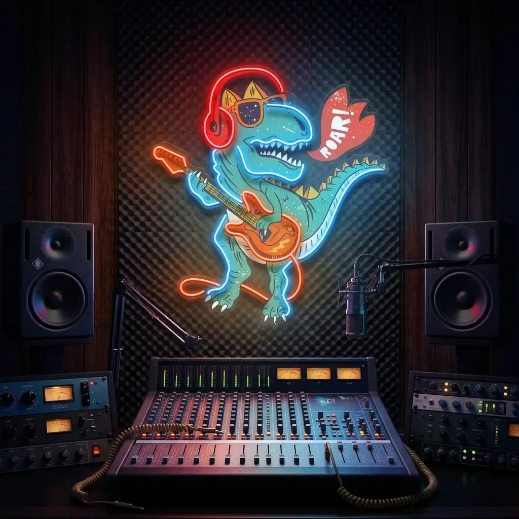 Ool Dinosaur Playing Guitar LED Neon Sign Light Pop Art