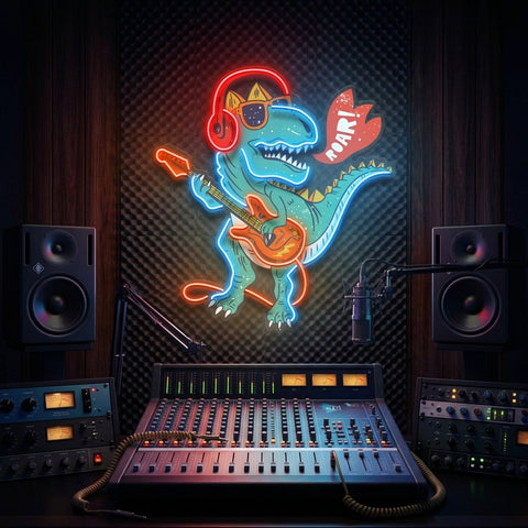 Ool Dinosaur Playing Guitar LED Neon Sign Light Pop Art