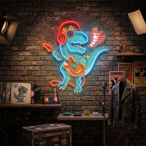 Ool Dinosaur Playing Guitar LED Neon Sign Light Pop Art