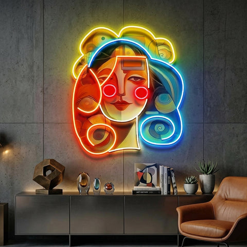 Peaceful Girl Portrait Abstract Art LED Neon Sign Light Pop Art
