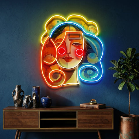 Peaceful Girl Portrait Abstract Art LED Neon Sign Light Pop Art