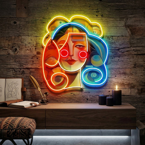 Peaceful Girl Portrait Abstract Art LED Neon Sign Light Pop Art