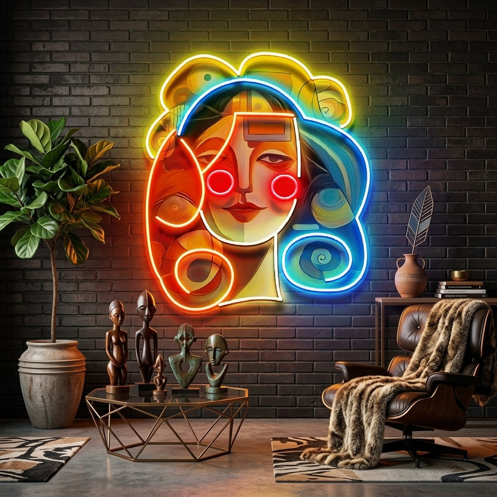 Peaceful Girl Portrait Abstract Art LED Neon Sign Light Pop Art