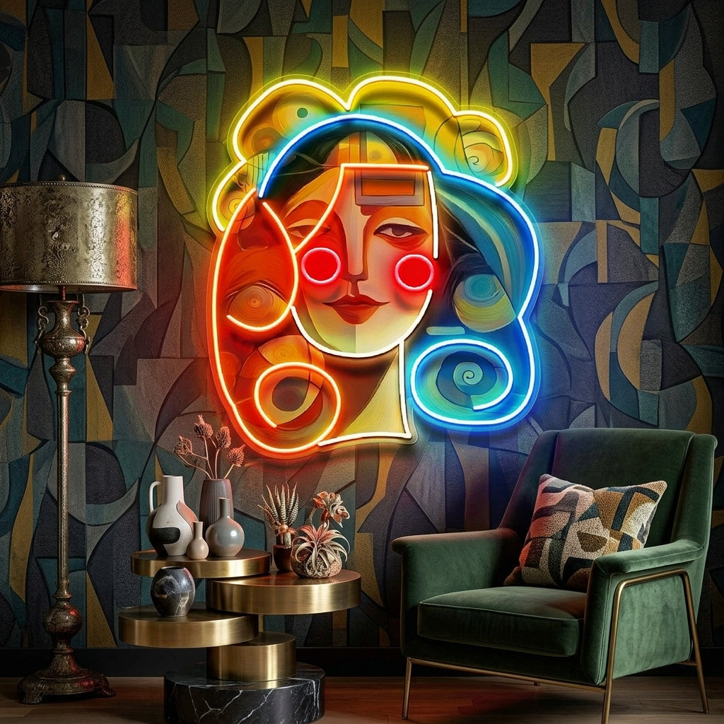 Peaceful Girl Portrait Abstract Art LED Neon Sign Light Pop Art