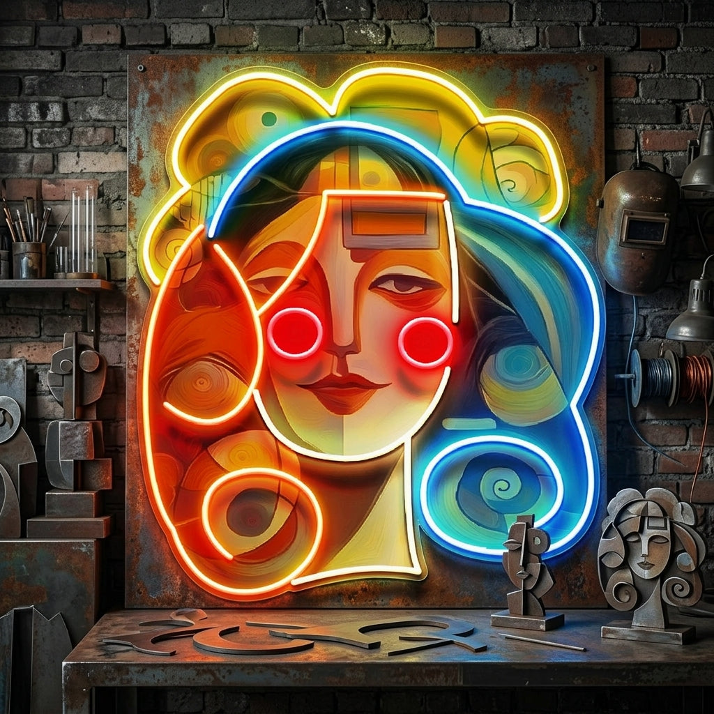 Peaceful Girl Portrait Abstract Art LED Neon Sign Light Pop Art