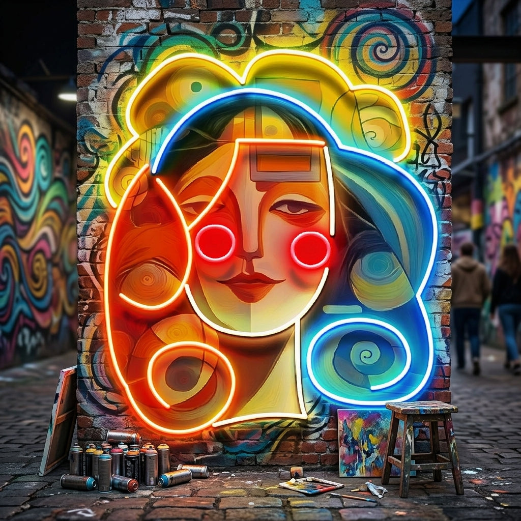 Peaceful Girl Portrait Abstract Art LED Neon Sign Light Pop Art