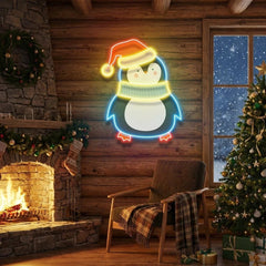 Penguin with Xmas hat Art Work Led Neon Sign Light