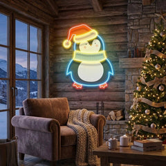 Penguin with Xmas hat Art Work Led Neon Sign Light