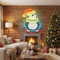 Penguin with Xmas hat Art Work Led Neon Sign Light