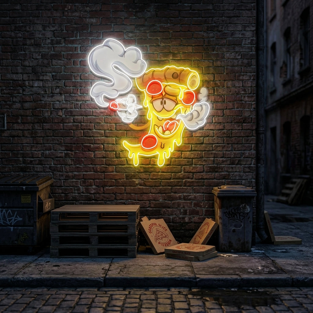 Pizza Slice Cartoon Artwork Led Neon Sign Light