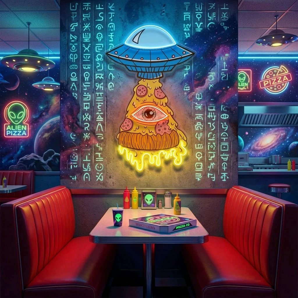 Pizza Ufo Artwork Led Neon Sign Light