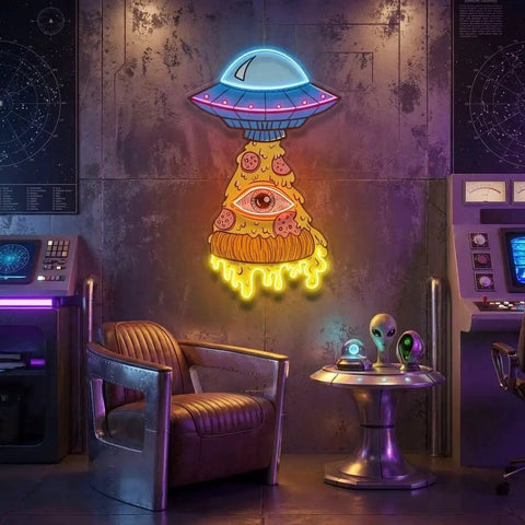 Pizza Ufo Artwork Led Neon Sign Light