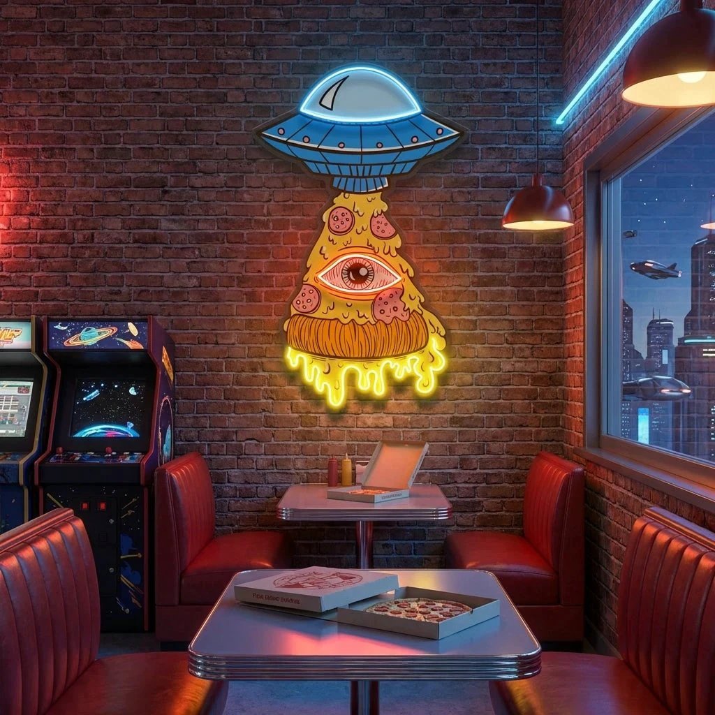 Pizza Ufo Artwork Led Neon Sign Light
