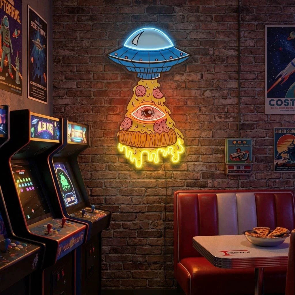 Pizza Ufo Artwork Led Neon Sign Light