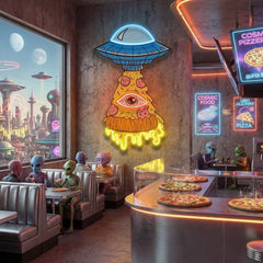 Pizza Ufo Artwork Led Neon Sign Light