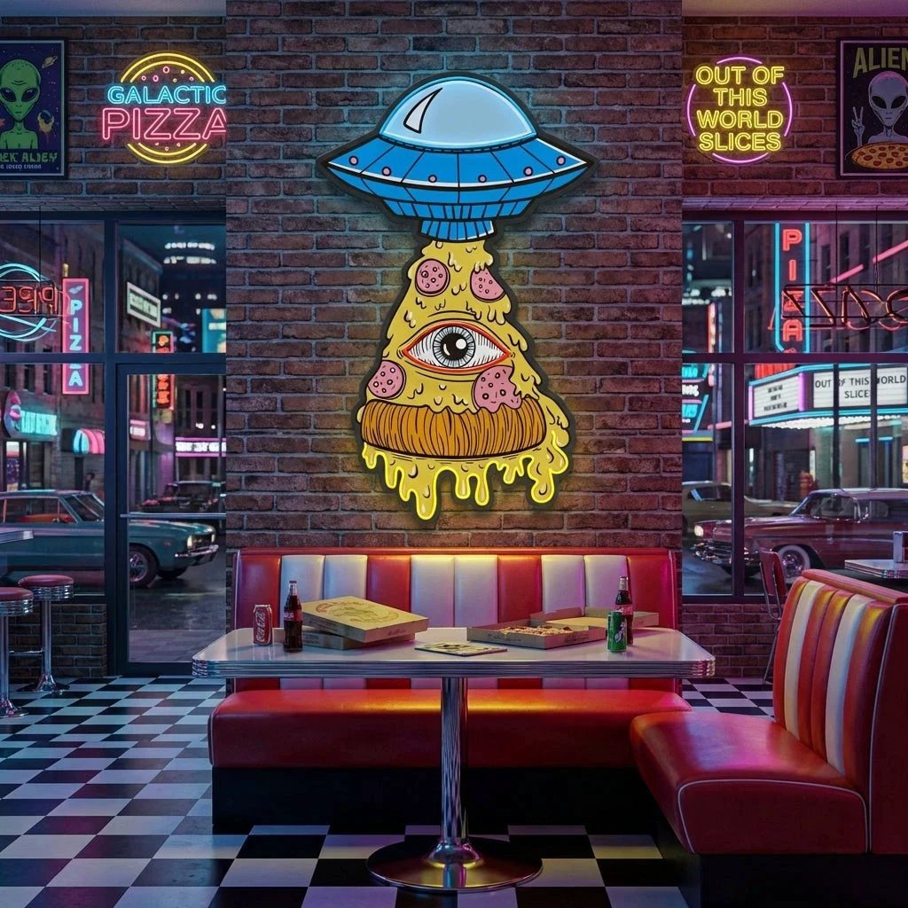 Pizza Ufo Artwork Led Neon Sign Light