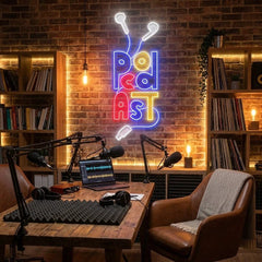 Podcast Studio LED Neon Sign - Wire Earphones Artwork Decoration
