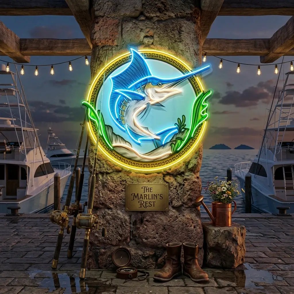 Pointed Fish In Round Frame LED Neon Sign Light Pop Art