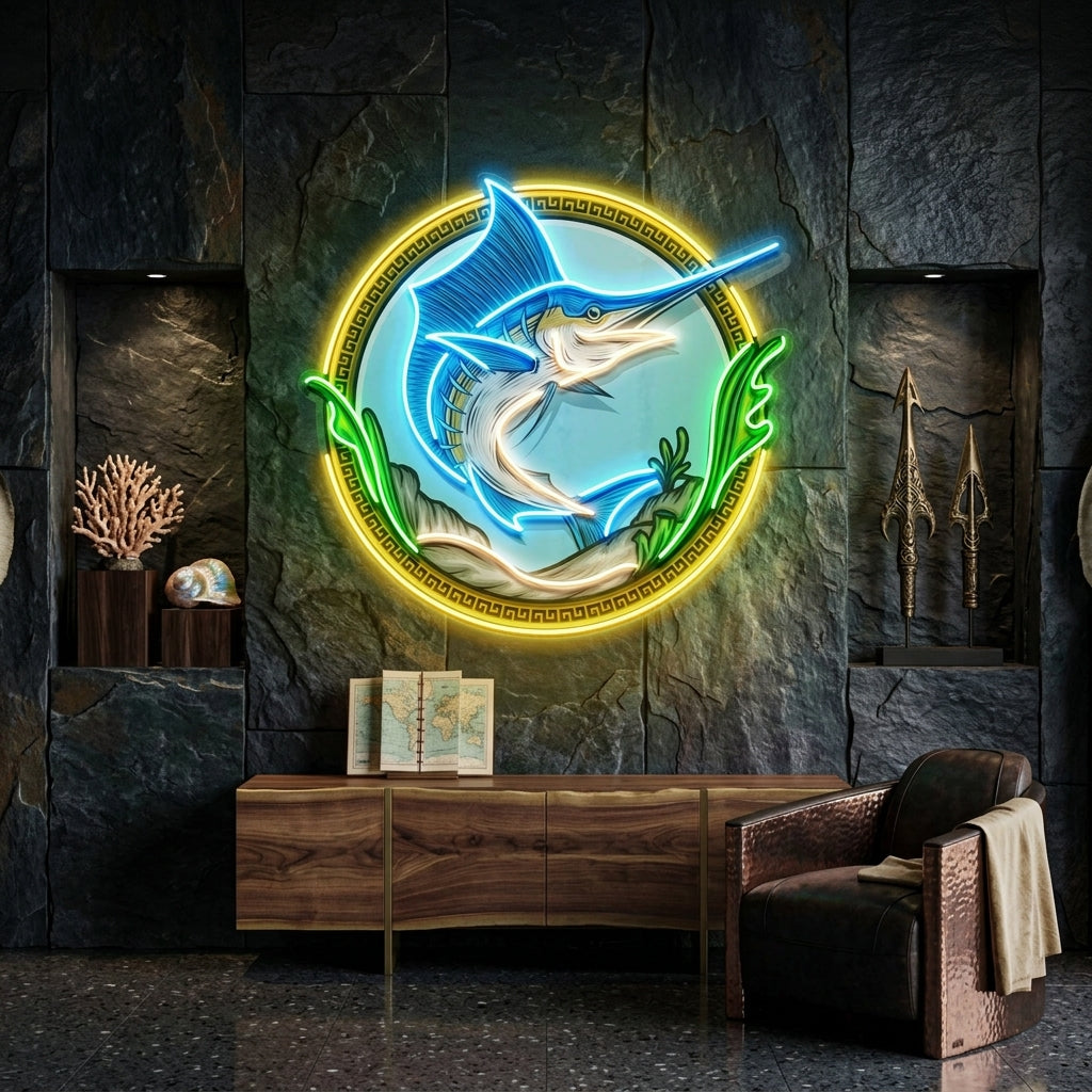 Pointed Fish In Round Frame LED Neon Sign Light Pop Art
