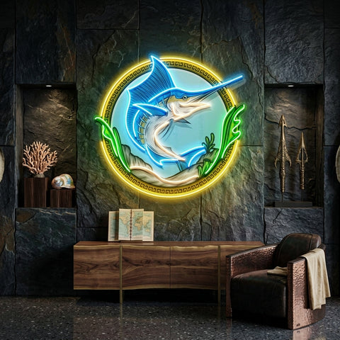 Pointed Fish In Round Frame LED Neon Sign Light Pop Art