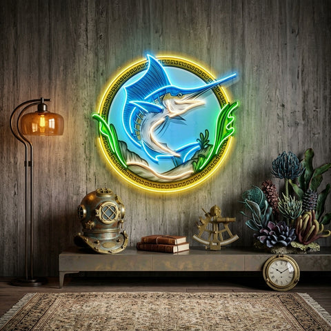 Pointed Fish In Round Frame LED Neon Sign Light Pop Art