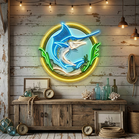 Pointed Fish In Round Frame LED Neon Sign Light Pop Art