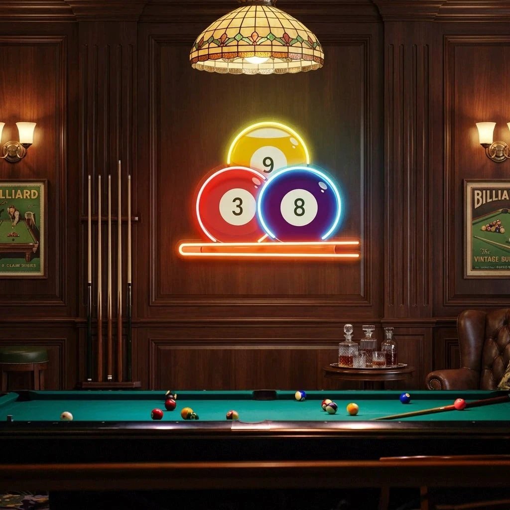 Pool Wall Art, Billiards Artwork, Pool Table Decor, Game Room Wall Decor, Billiards Decor, Gift For Pool Player Artwork Led Neon Sign Light