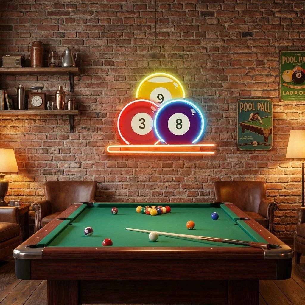 Pool Wall Art, Billiards Artwork, Pool Table Decor, Game Room Wall Decor, Billiards Decor, Gift For Pool Player Artwork Led Neon Sign Light