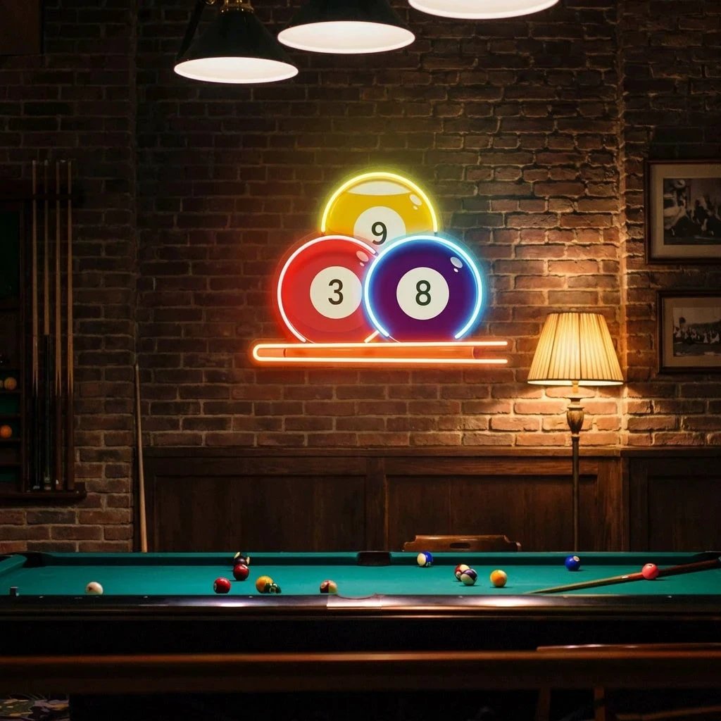 Pool Wall Art, Billiards Artwork, Pool Table Decor, Game Room Wall Decor, Billiards Decor, Gift For Pool Player Artwork Led Neon Sign Light